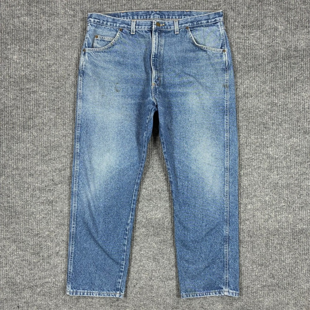 Vintage Wrangler Made USA Mens 40x30 Blue Denim Jeans Cotton Relaxed Straight